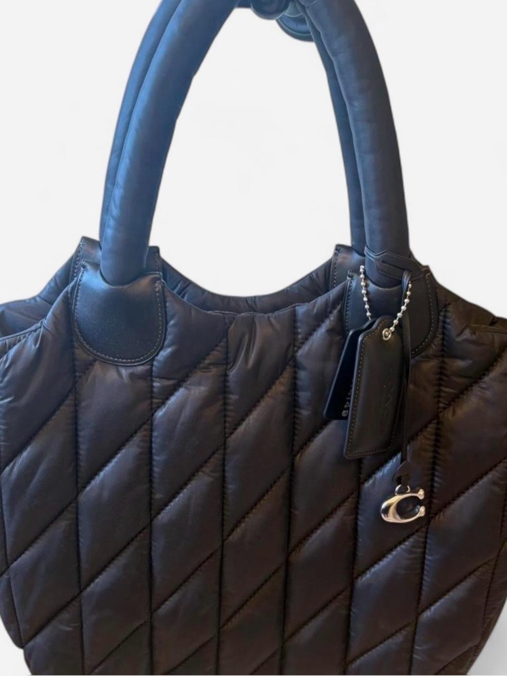 Coach Quilted Black Tote with Charm and Tag
